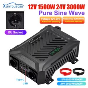 Datou Boss 12v-1500W 24v-3000W Auto Switching Inverter Pure Sine Wave 50Hz 60 Hz adjustable  with dc Cables